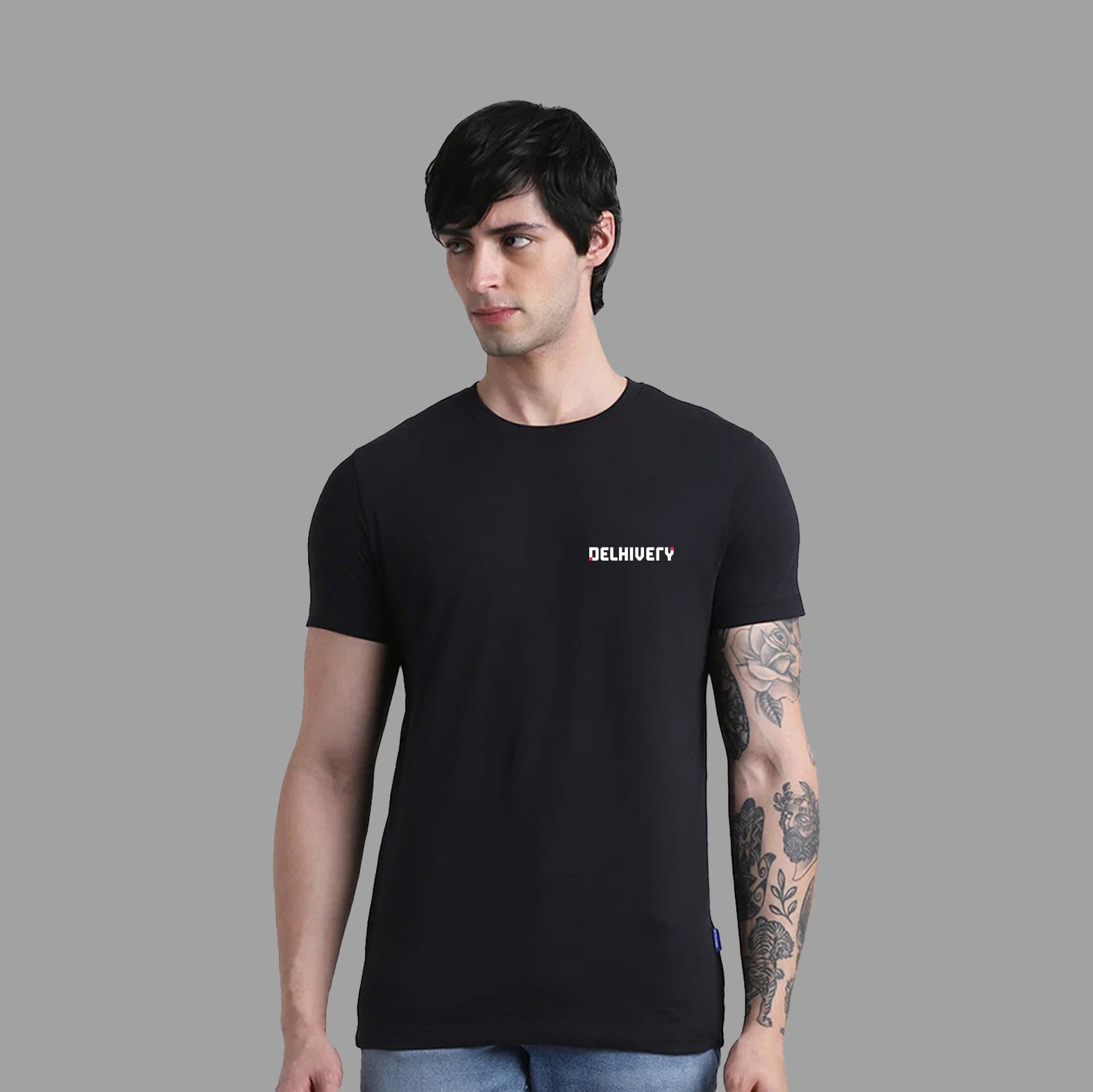 Delhivery Premium Round Neck Black Tshirt (Jack & Jones)