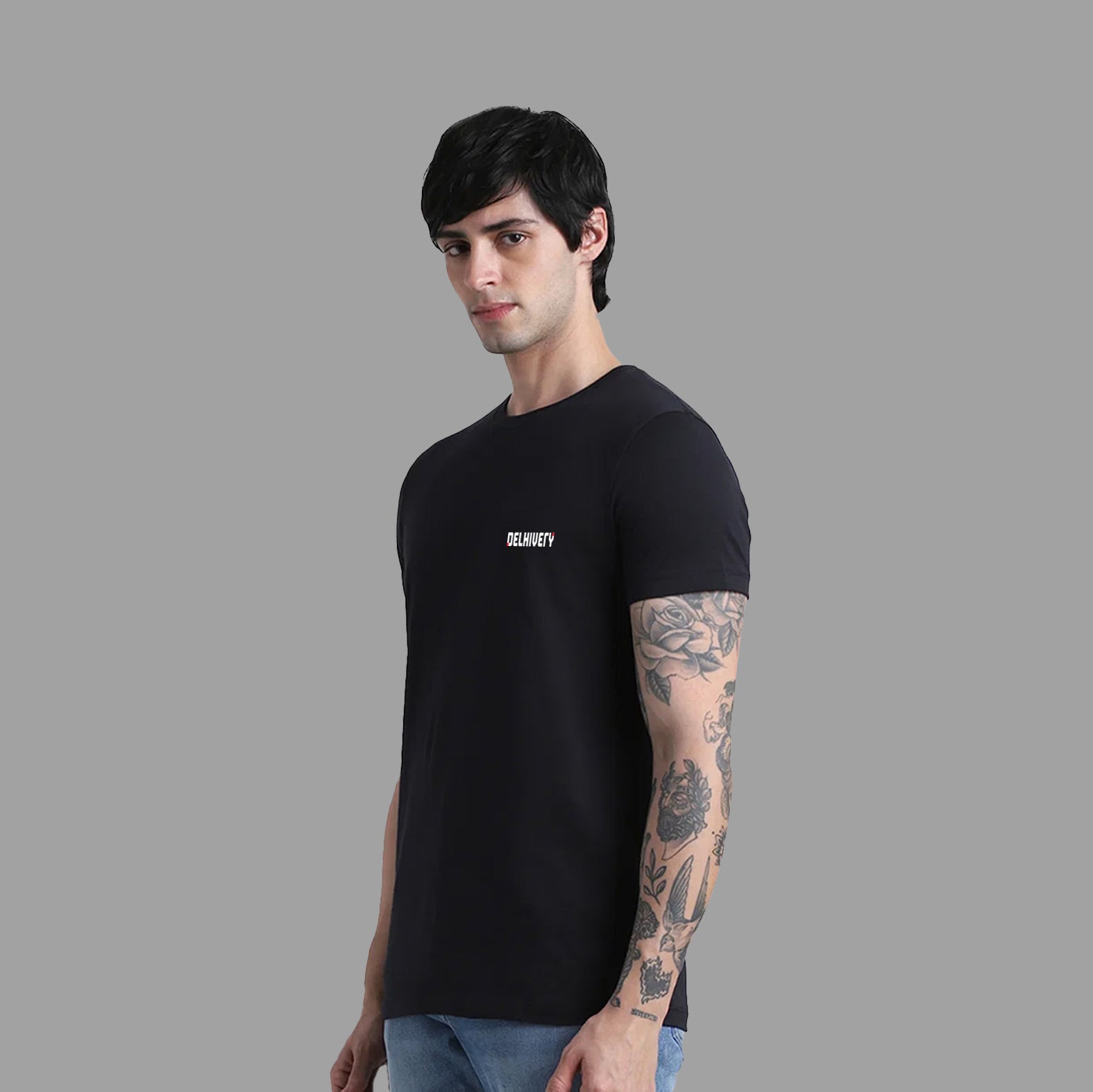 Delhivery Premium Round Neck Black Tshirt (Jack & Jones)