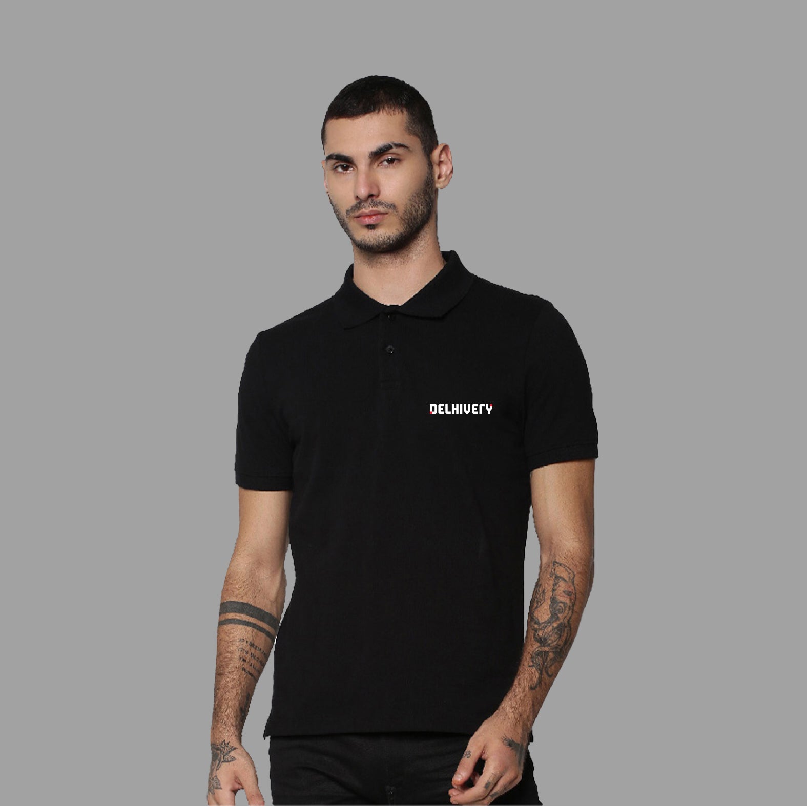 Delhivery Premium Polo Black Tshirt (Jack & Jones)