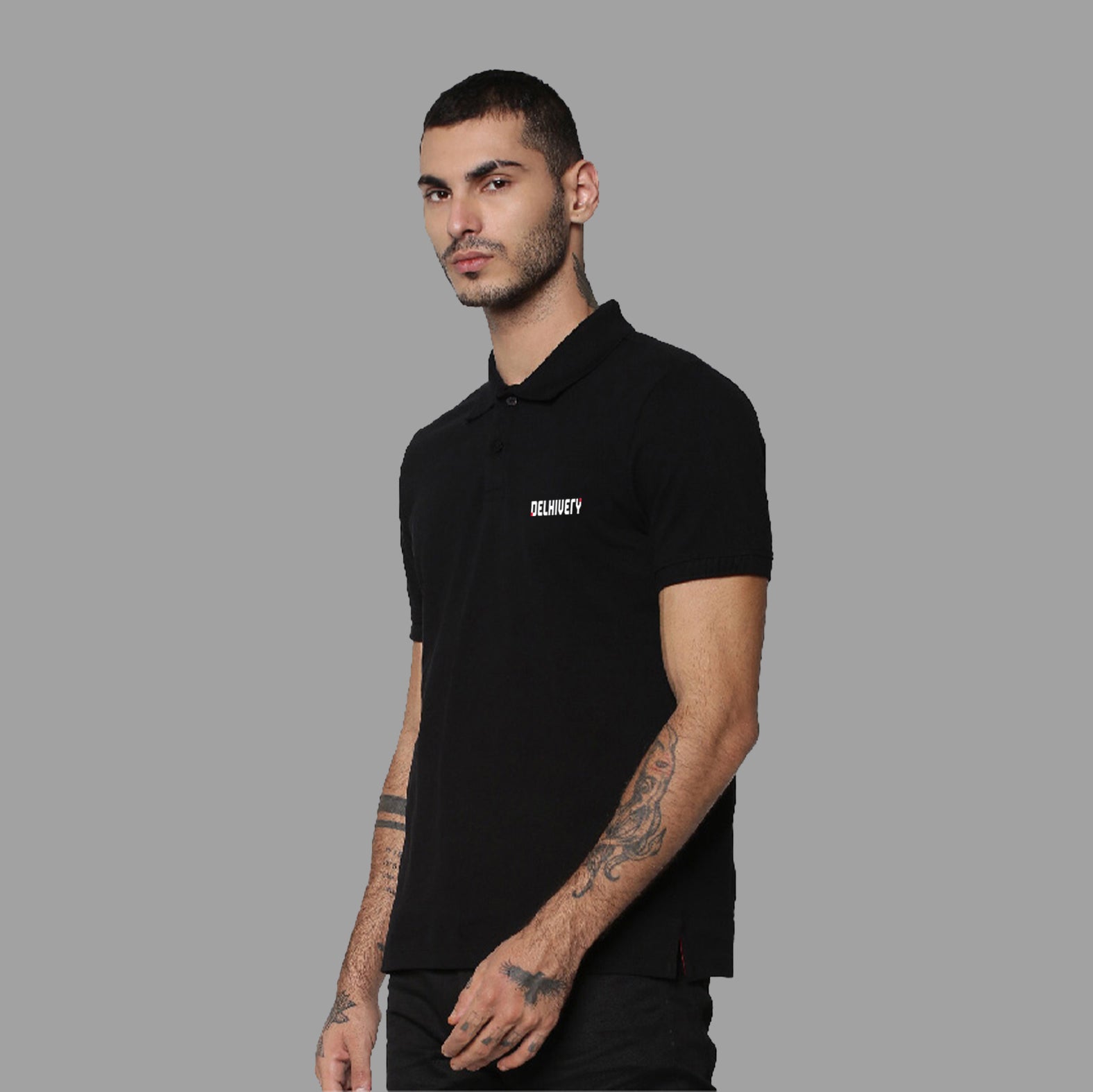 Delhivery Premium Polo Black Tshirt (Jack & Jones)