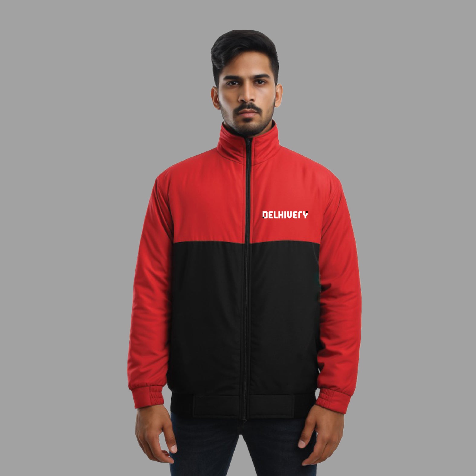 Delhivery Classic Red & Black Winter Full Sleeves Jacket