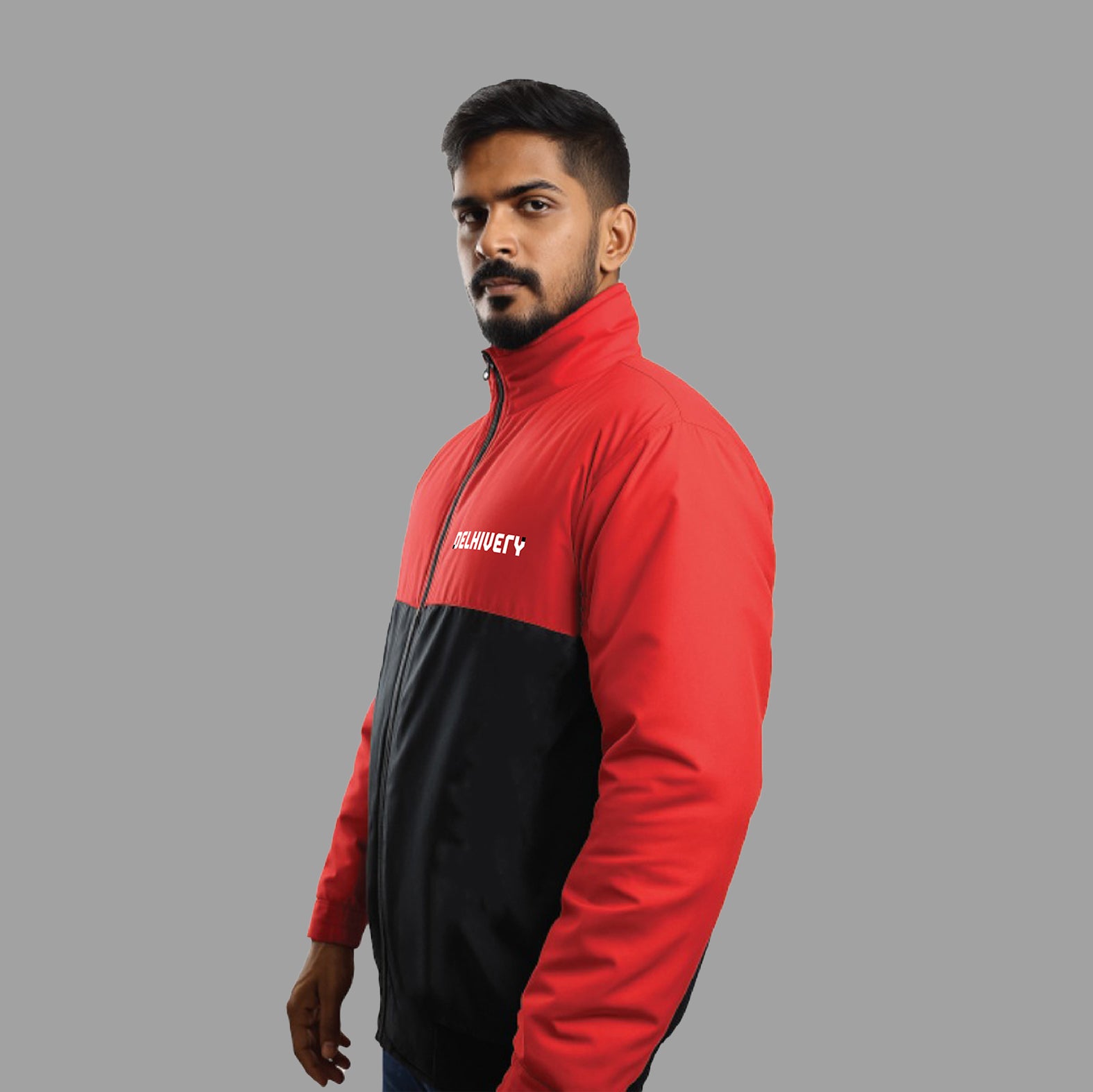 Delhivery Classic Red & Black Winter Full Sleeves Jacket