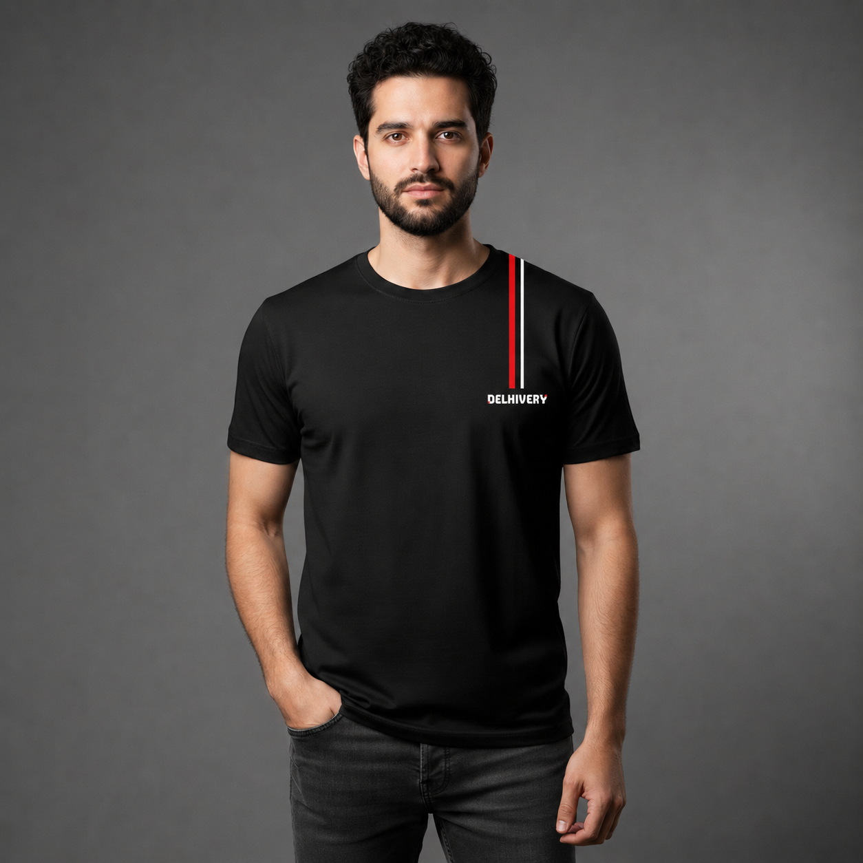 Delhivery Red & White Stripe Round Neck T-shirt (Jack & Jones)