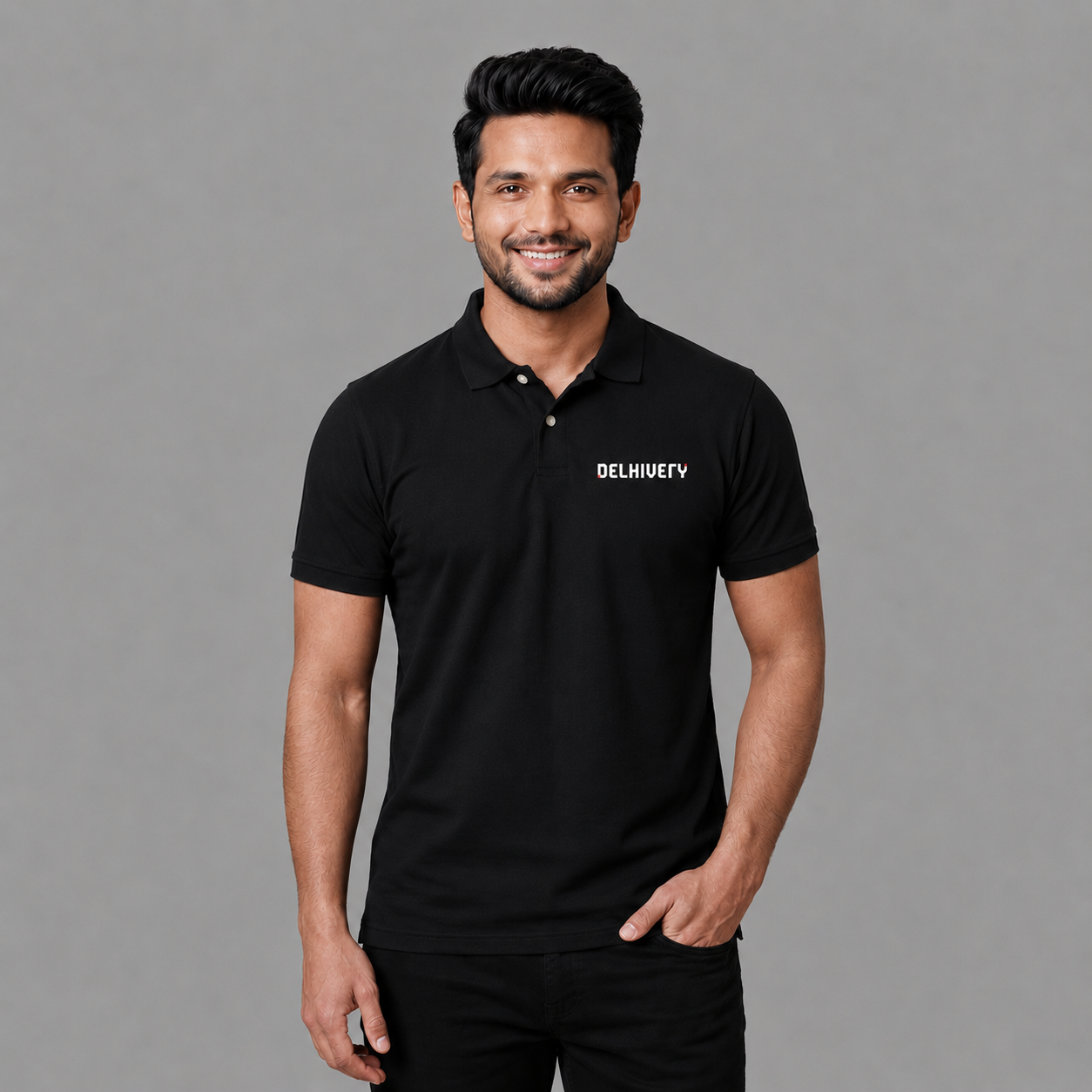 Rare Rabbit- Delhivery Premium Polo Black Tshirt