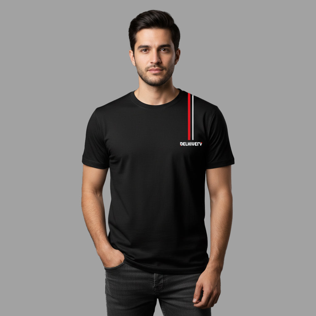 Delhivery Red & White Stripe Round Neck Tshirt