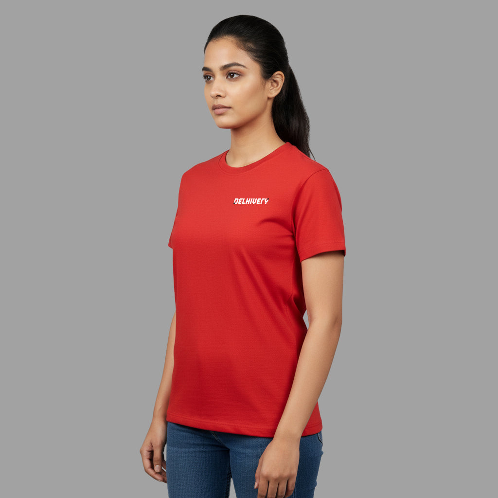 Delhivery Classic Round Neck Red Tshirt