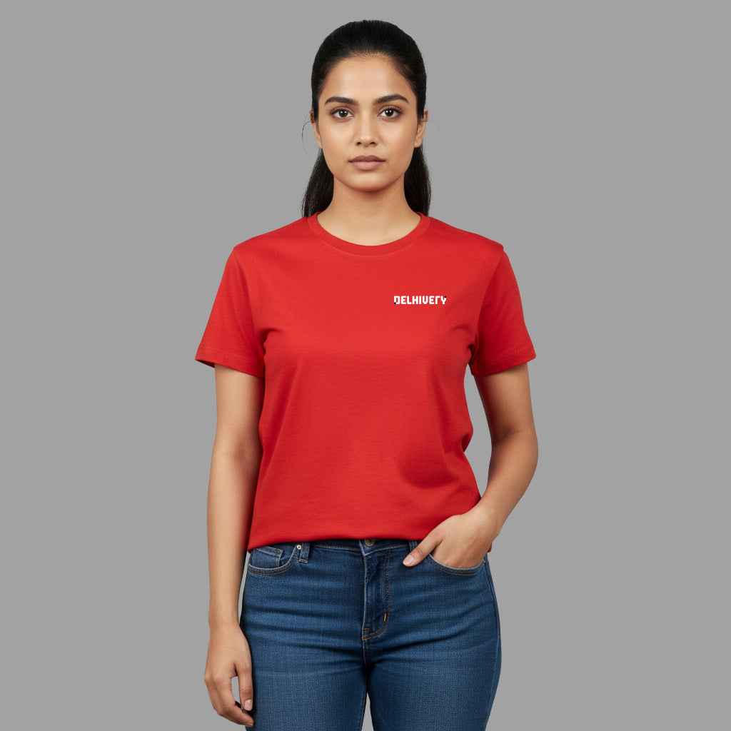 Delhivery Classic Round Neck Red Tshirt