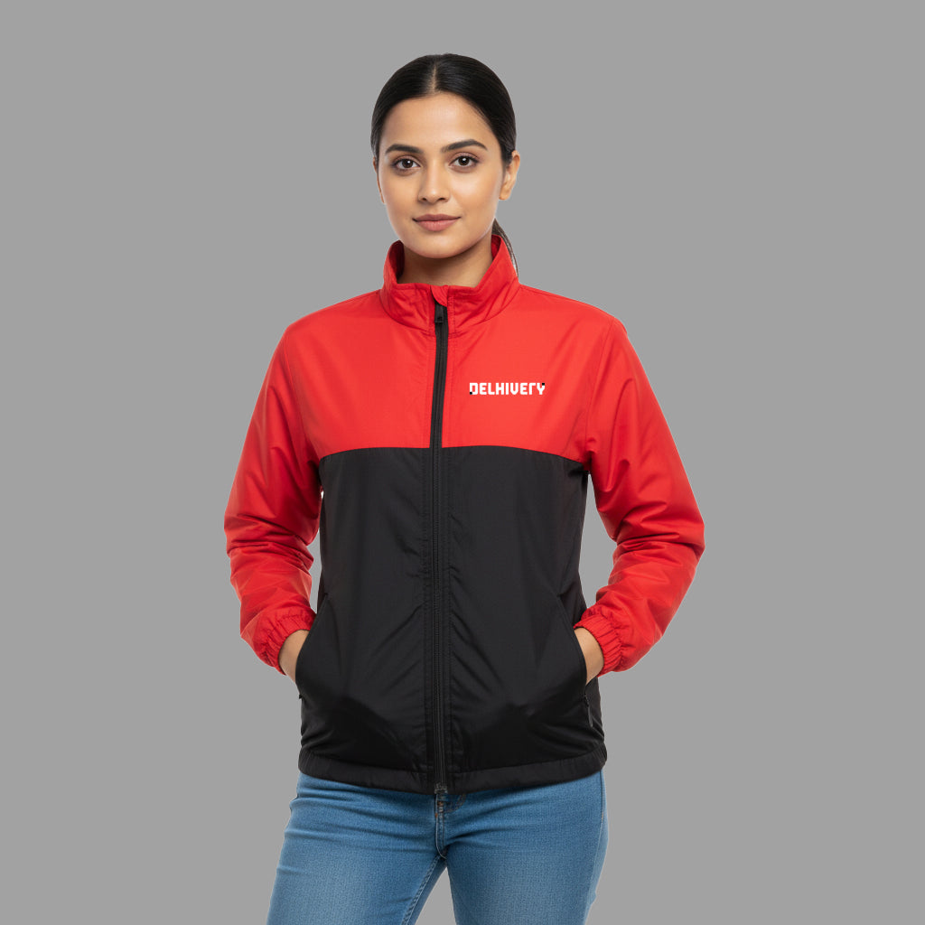 Delhivery Premium Red & Black Windcheater