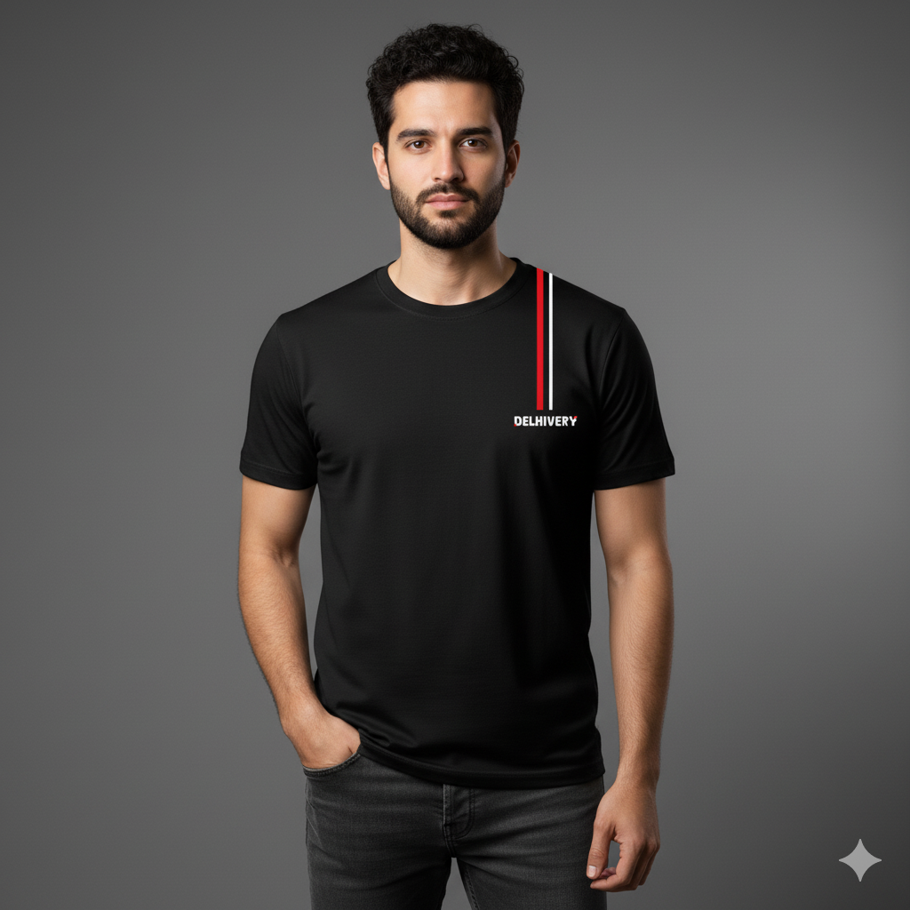 Delhivery Red & White Stripe Round Neck T-shirt (Reebok)