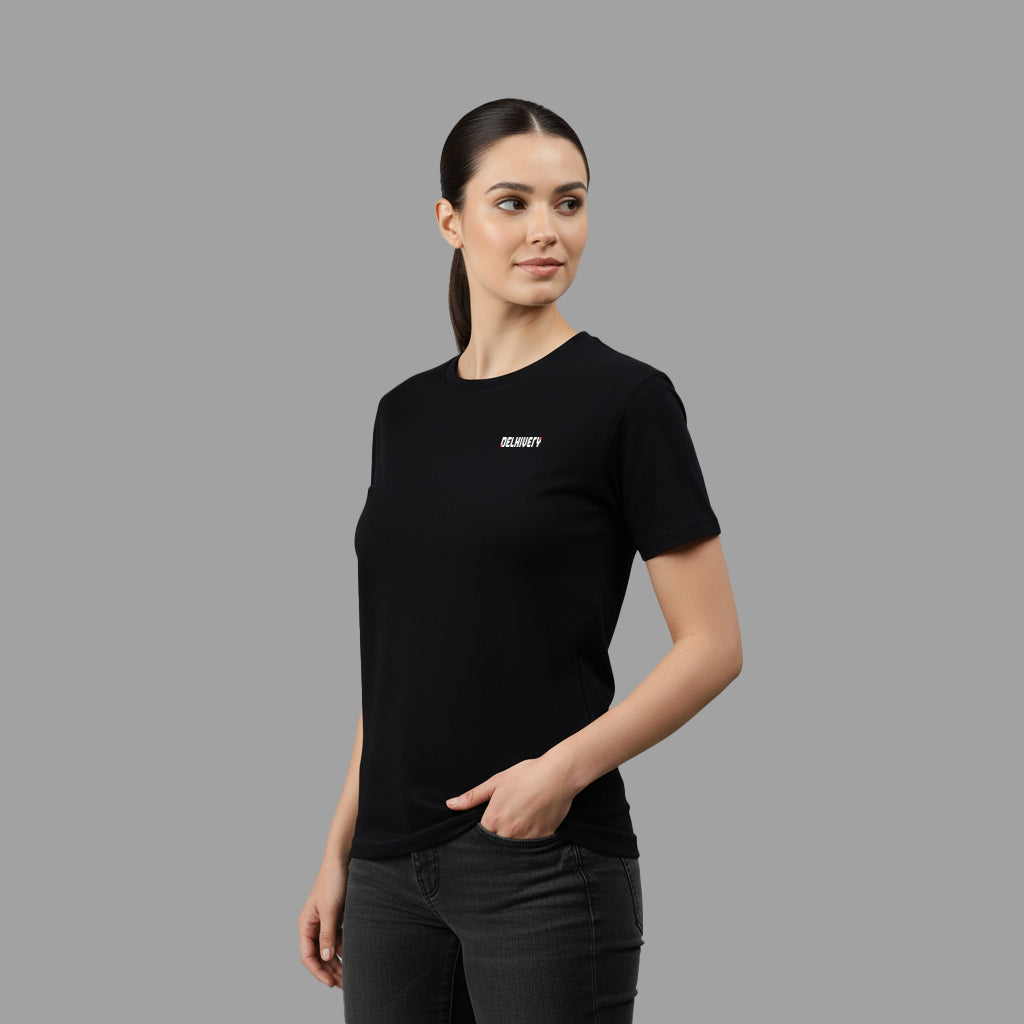 Delhivery Classic Round Neck Black Tshirt