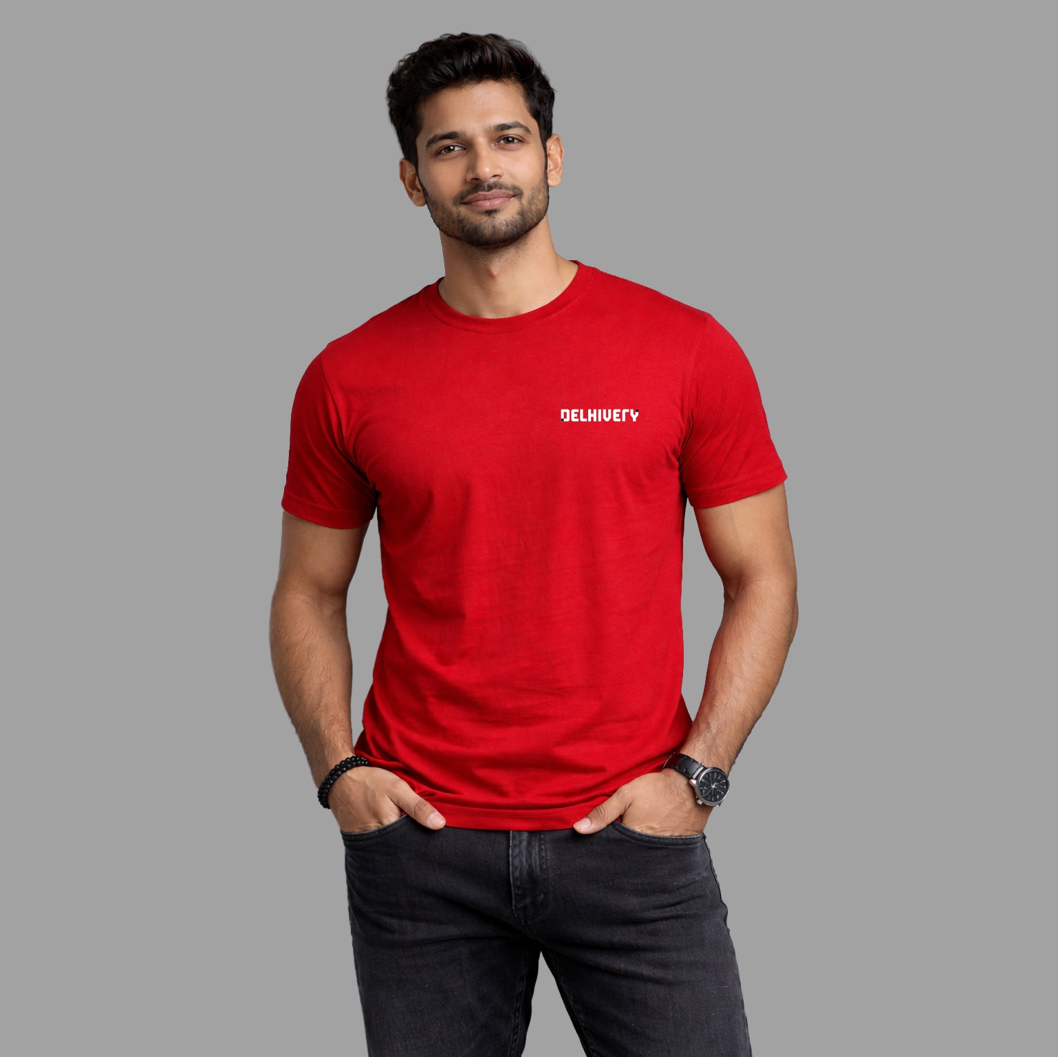 Delhivery Classic Round Neck Red Tshirt