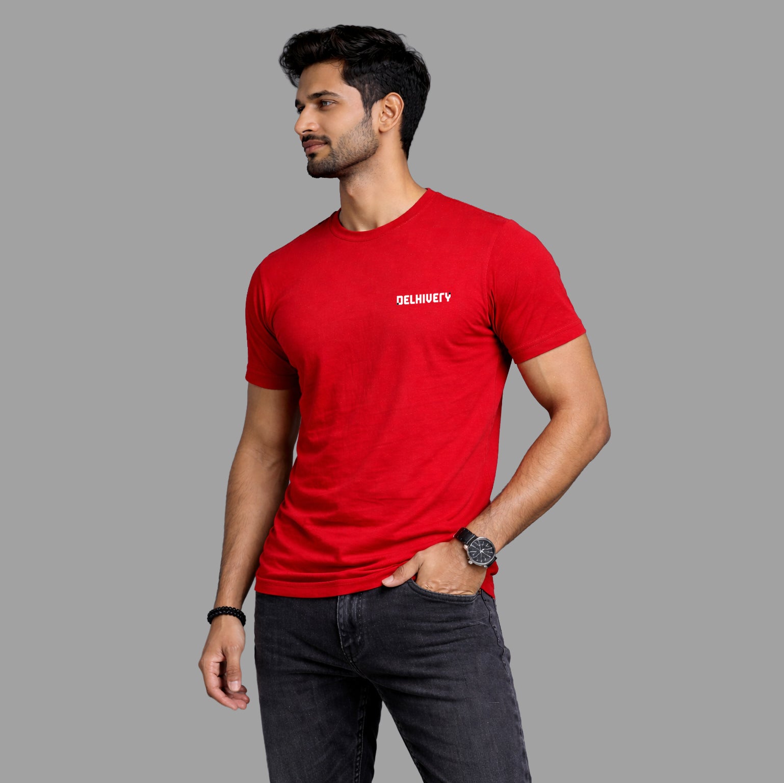 Delhivery Classic Round Neck Red Tshirt